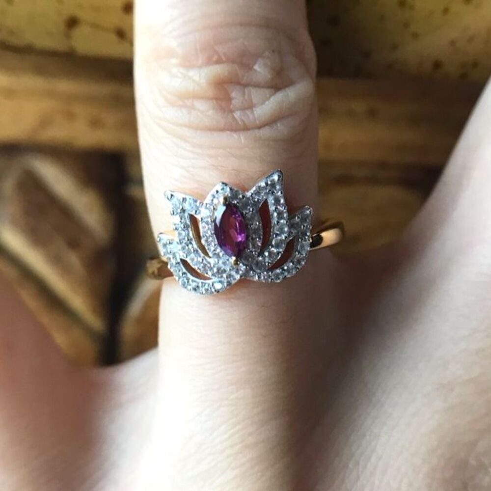 Natural Rhodolite Garnet Sterling Silver Lotus Ring Size 6